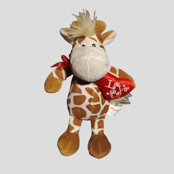 2 Plush Stuffed Animal Toys Bear and Giraffe Valentine's Day Love Plushland - Picture 2 of 10